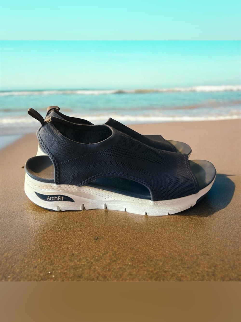 SKETCHERS Knit Slide Sandals - Navy
